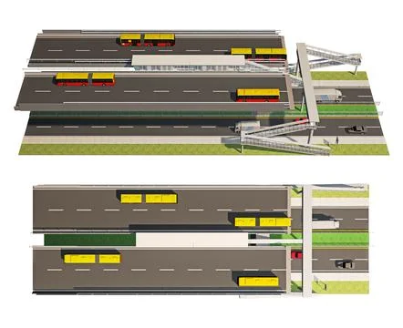 Part of a two-level road with an elevated walkway Stock Illustration