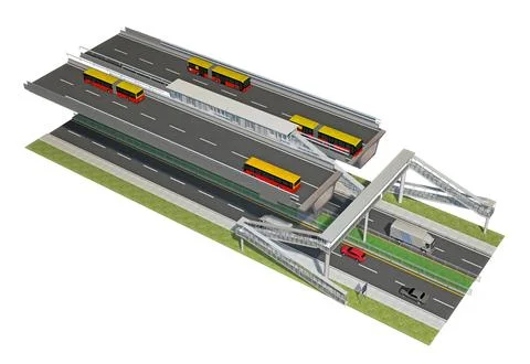 Part of a two-level road with an elevated walkway Stock Illustration