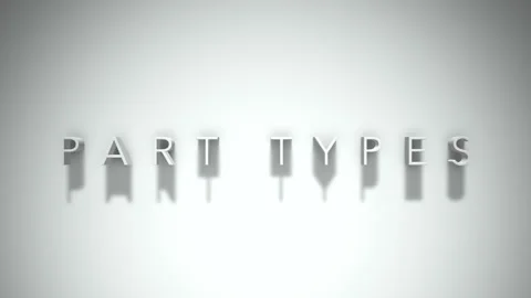 Part types 3D title animation with shadows on a white background Stock Footage 296975590