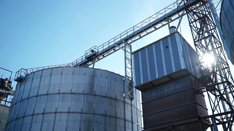 Part view of big agricultural complex for drying wheat grain and other cultures Stock-Footage 98108581