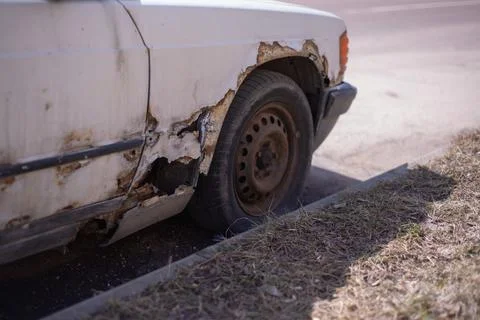 Part of a white old rusty machine Stock Photos