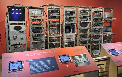 Part Of The Worlds First Ever Computer 'the Baby' From 1948 Next To Modern Day A Stock Photos