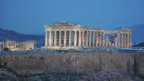 The Parthenon at the Acropolis, Illuminated at Dusk Stock Footage 327763551