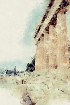 Parthenon against the background of the cloudy sky in the Acropolis. Athens Ilustración de archivo