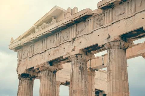 Parthenon columns at the Acropolis Stock Photos