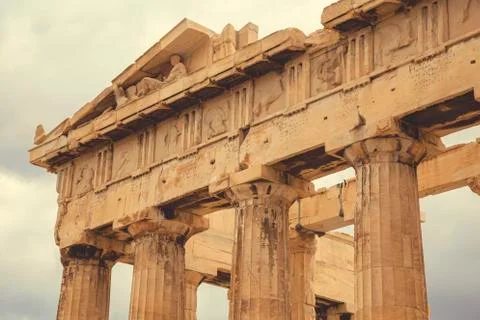 Parthenon columns at the Acropolis Stock Photos