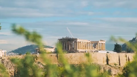 Parthenon Temple at the Acropolis of Athens in Greece on the top of hill in Stock Footage 315860701