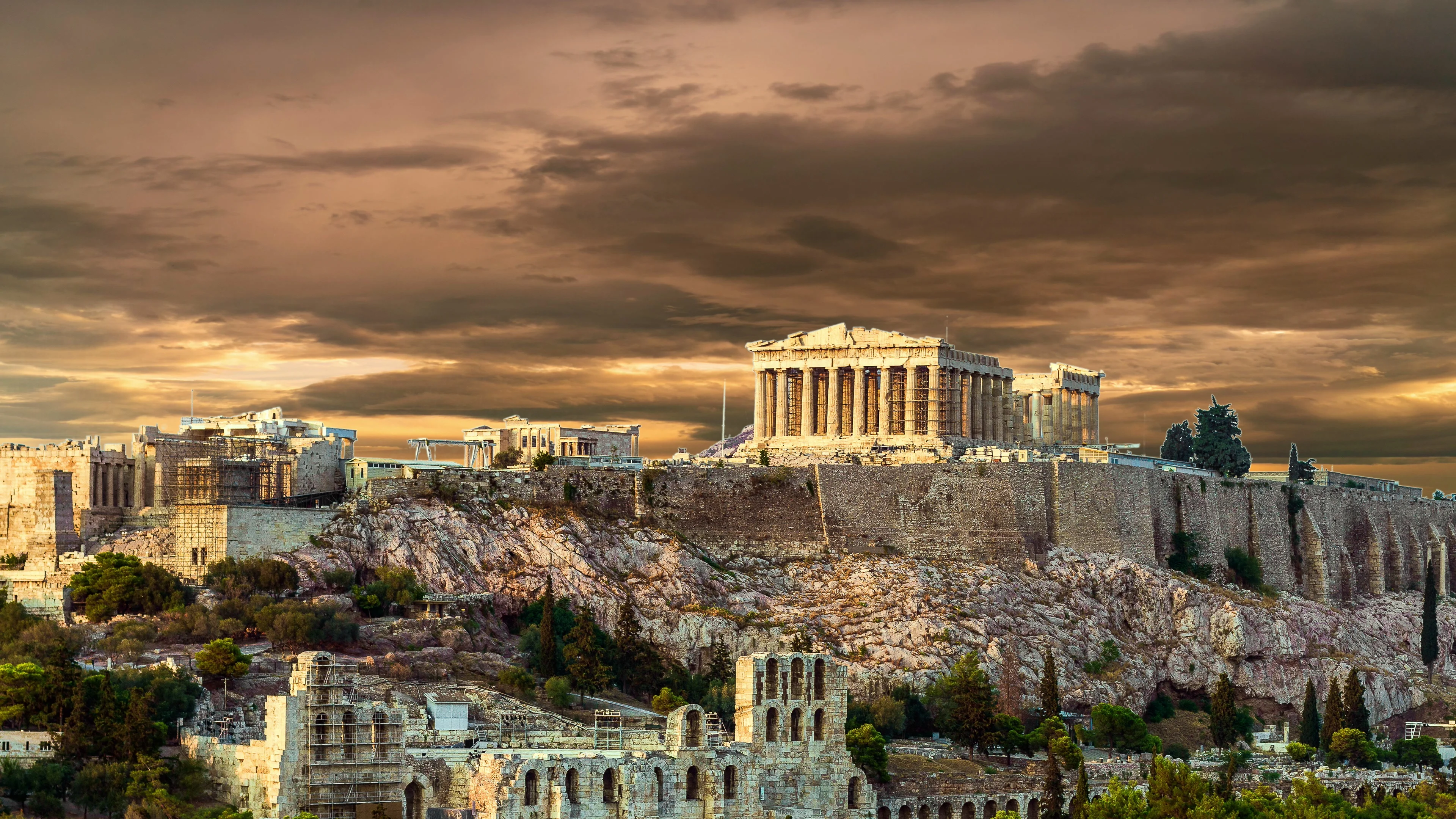 The Acropolis, Parthenon and city skyline, Athens, Greece