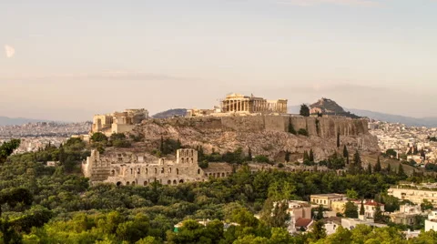 Parthenon temple on Athenian Acropolis, Athens, Greece - timelapse, Zoom In Stock Footage 40028305