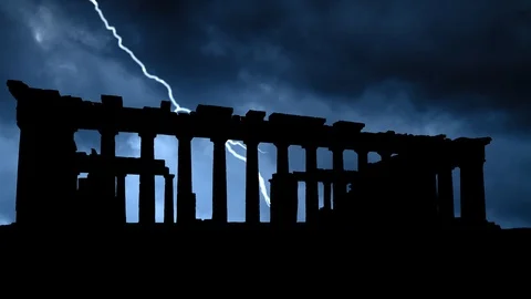 Parthenon: Thunderstorm and Lightning Time Lapse, Athens, Greece Stock Footage 117037381
