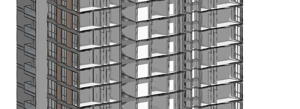 Partial 3d cross section perspective of a residence building. Ilustración de archivo