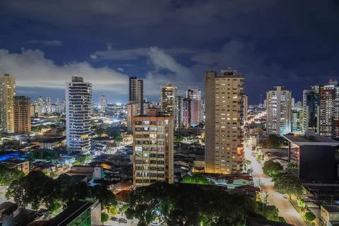 Partial aerial view with clouds of the city of Belem Stock Photos