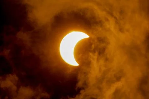 Partial annular solar eclipse in metro Atlanta, College Park, USA - 14 Oct 2023 Stock Photos