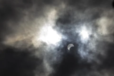 Partial Annular Solar Eclipse on October 14, 2023 Seen From Columbus, Ohio Stock Photos