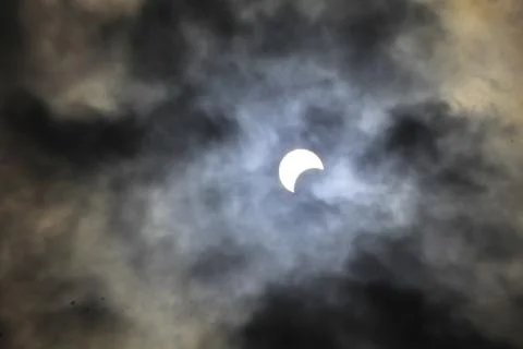 Partial Annular Solar Eclipse on October 14, 2023 Seen From Columbus, Ohio Stock Photos