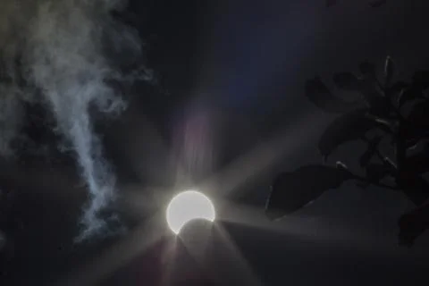 Partial Annular Solar Eclipse on October 14, 2023 Seen From Columbus, Ohio Stock Photos