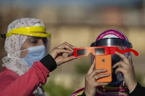 Partial annular solar eclipse seen from Cairo, Egypt - 21 Jun 2020 Stock Photos