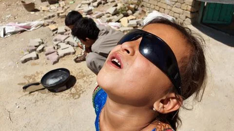 Partial annular solar eclipse seen from Pakistan, Quetta - 21 Jun 2020 Stock Photos