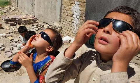 Partial annular solar eclipse seen from Pakistan, Quetta - 21 Jun 2020 Stock Photos