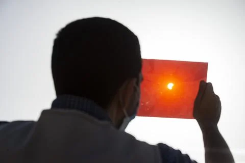 Partial annular solar eclipse seen from Cairo, Egypt - 21 Jun 2020 Stock Photos