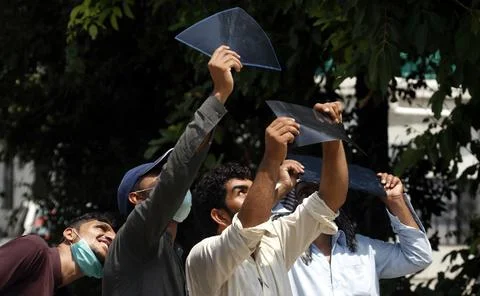 Partial annular solar eclipse seen from Pakistan, Islamabad - 21 Jun 2020 Foto stock
