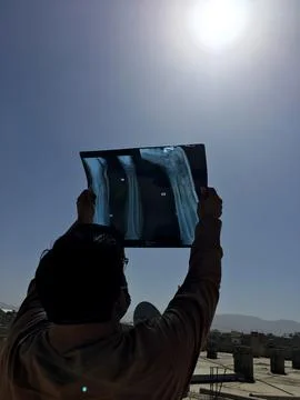 Partial annular solar eclipse seen from Pakistan, Quetta - 21 Jun 2020 Stock Photos
