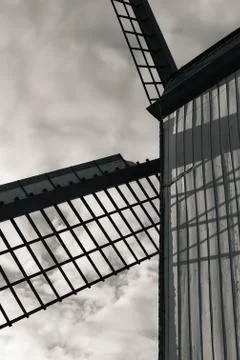 Partial black and white view of a windmill Stock Photos