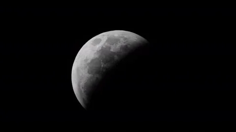 Partial Eclipse of the Moon in Black Night. Stock Footage 55205983