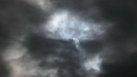 Partial eclipse of the Sun. Annular eclipse viewed through clouds Stock Footage 219885960