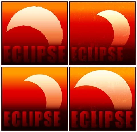 Partial eclipse of the sun mini Set Stock Illustration