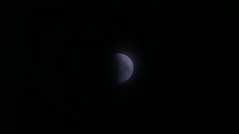 Partial Eclipse of Supermoon through light cloud Stock Footage 101521443