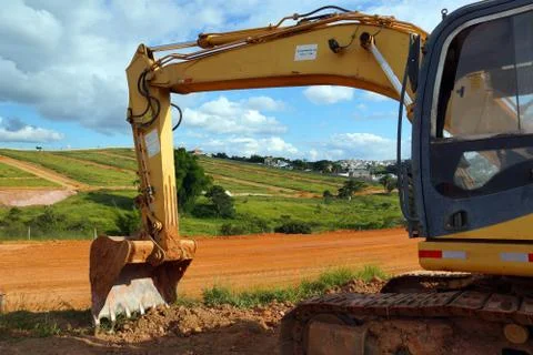 Partial exposure of equipment used in construction works Stockfoto's