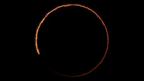 Partial fiery ring on black background Stock Illustration