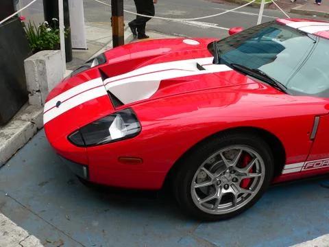 Partial front view of a Ford GT in a Lima show Stock Photos