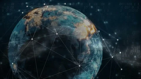 Partial glowing digital Earth starting mesh forming around rotating globe while Stock Footage 312417277