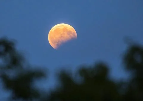 Partial lunar eclipse above Budapest, Hungary - 07 Aug 2017 Stock Photos