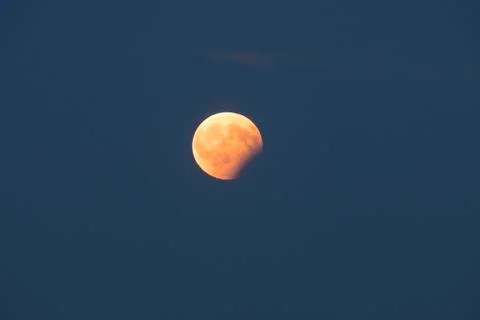 Partial lunar eclipse August 2017 with the Wollmatinger Ried and Konstanz Lake Stock Photos
