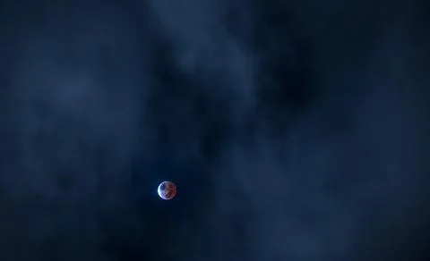 Partial lunar eclipse, Blood Moon, in a deep blue-black sky. November 2021. Stock Photos