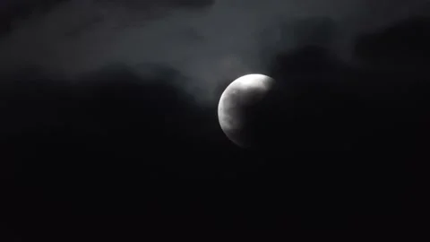 Partial Lunar Eclipse.The clouds cover the moon Stock Footage 170128624