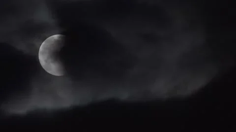Partial Lunar Eclipse.The clouds cover the moon Stock Footage 170128800