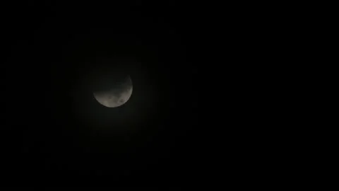 Partial Lunar Eclipse with Clouds Rolling over it - 11-08-2022 - Moon in Stock Footage 222706251