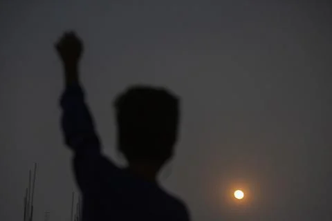 Partial lunar eclipse in Dhaka, Bangladesh - 19 Nov 2021 Stock Photos