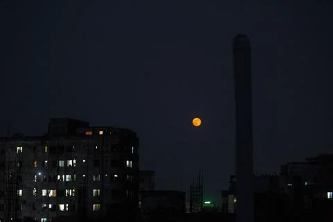 Partial lunar eclipse in Dhaka, Bangladesh - 19 Nov 2021 Stock Photos