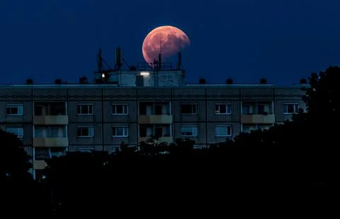 Partial lunar eclipse, Dresden, Germany - 07 Aug 2017 Stock Photos
