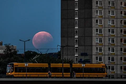 Partial lunar eclipse, Dresden, Germany - 07 Aug 2017 Stock Photos