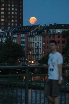 Partial lunar eclipse, Frankfurt Main, Germany - 07 Aug 2017 Stock Photos