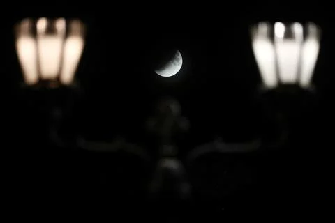 Partial lunar eclipse in Germany, Berlin - 16 Jul 2019 Stock Photos