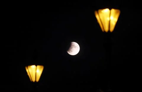 Partial lunar eclipse in Germany, Berlin - 16 Jul 2019 Stock Photos
