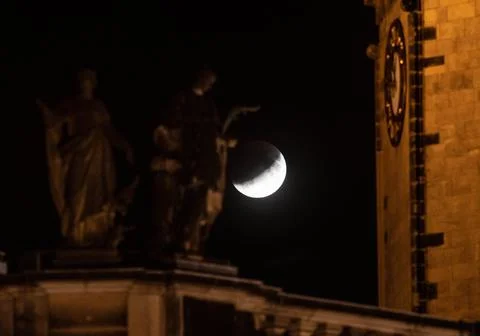 Partial lunar eclipse in Germany, Dresden - 16 Jul 2019 Stock Photos