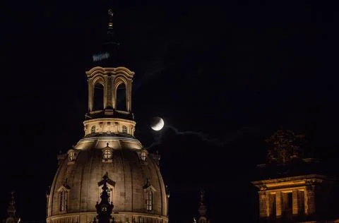 Partial lunar eclipse in Germany, Dresden - 16 Jul 2019 Stock Photos